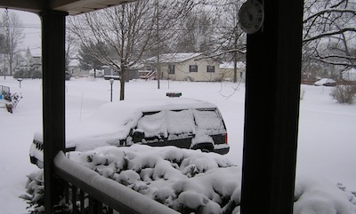 snow on Jeep